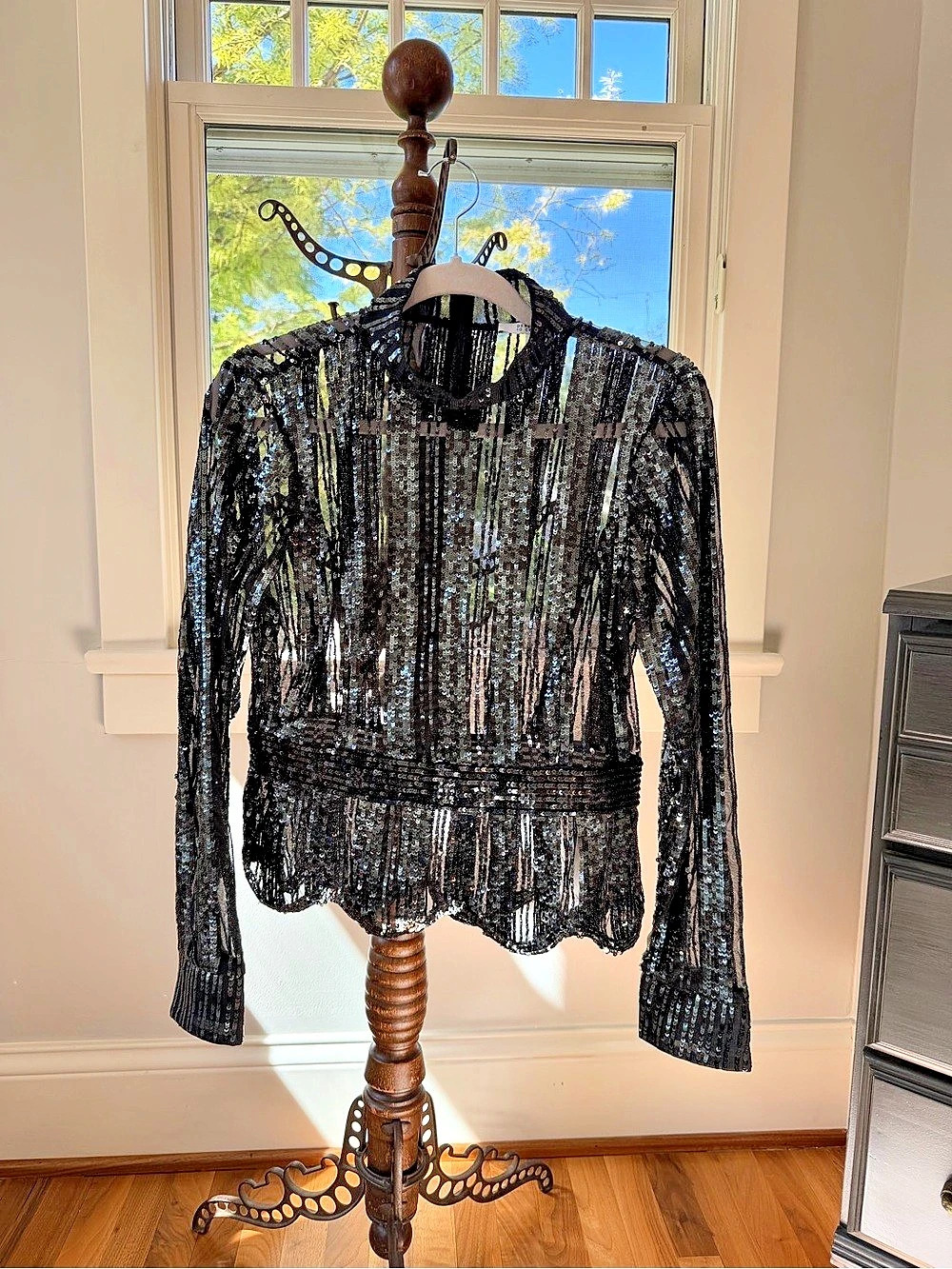 Derek Lam 10 Crosby Mock Neck Scalloped Sequin Top Size 8